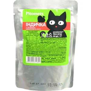 Корм для котів Pitomets 100г шматочки в соусі з індичкою та печінкою пауч