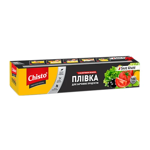 Плівка для харчових продуктів з безпечним ножем 100м Professional Chisto 1шт