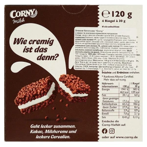 Батончик Corny злаковий Milk Dark & White з какао та молочно-кремовою начинкою, 120 г