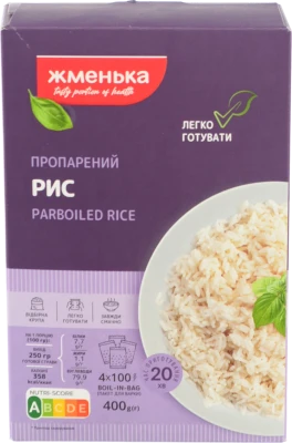 Рис шліфований пропарений довгозернистий Жменька к/у 4х100г