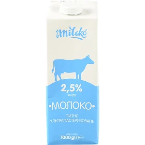 Молоко Mileko 1л 2.5% т.п