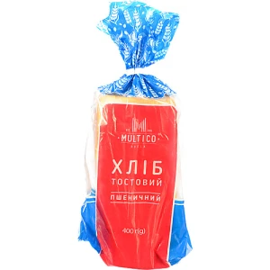 Хліб «Тостовий» «Пшеничний» від ТМ «Multico», нарізаний, 400 г