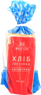 Хліб «Тостовий» «Пшеничний» від ТМ «Multico», нарізаний, 400 г
