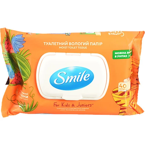 Туалетний папір Smile вологий 40шт д.дітей та п
