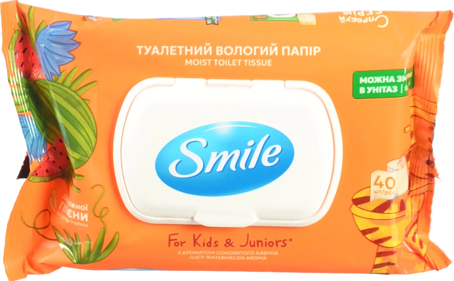 Туалетний папір Smile вологий 40шт д.дітей та п