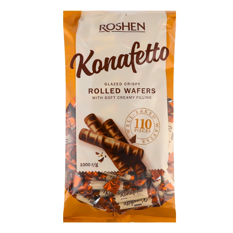 Трубочки вафельні глазуровані Konafetto blanc Roshen м/у 1кг