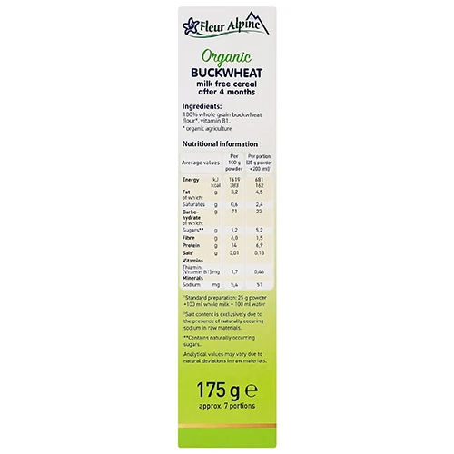 Каша безмолочна для дітей від 4міс Buckwheat cereal Organic Fleur Alpine к/у 175г