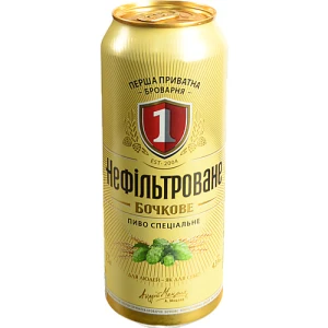 Пиво спеціальне світле «Нефільтроване Бочкове» пастеризоване, 4,3% об., 0,5 л, банка металева