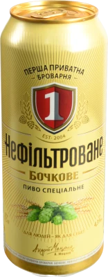 Пиво спеціальне світле «Нефільтроване Бочкове» пастеризоване, 4,3% об., 0,5 л, банка металева