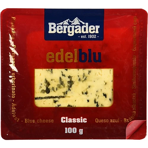 Сир 50% напівтвердий з блакитною цвіллю Edelblu Classic Bergader п/у 100г