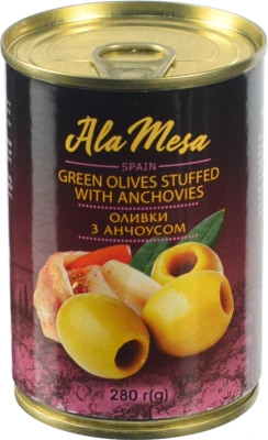 Оливки Ala Mesa 280г зелені фаршировані анчоусом