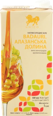 Вино Уніко 1л алазанська долина напівсолодке біле
