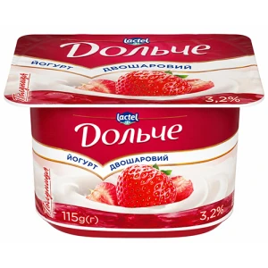 Йогурт Дольче 115г 3.2% двошаровий полуниця ст.