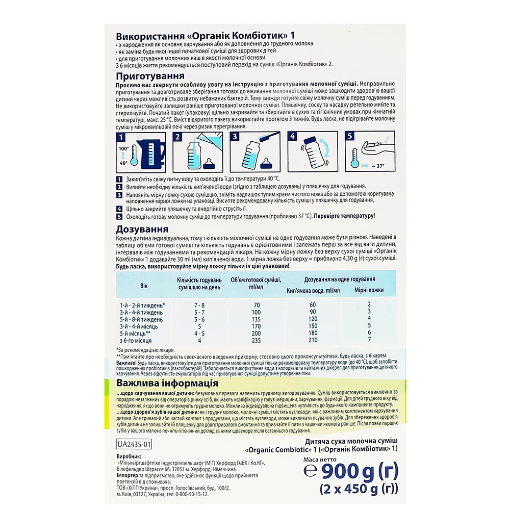 Суміш молочна суха для дітей з народження №1 Combiotic Hipp к/у 900г