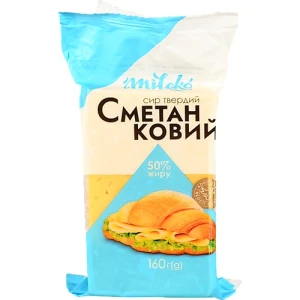 Сир твердий «Сметанковий» Mileko 50%, 160 г, брусок