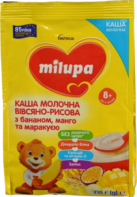 Каша Milupa 210г молочна вівсяно-рисова банан манго маракуя д.діт. від 8 міс.