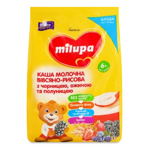 Каша Milupa 210г молочна вівсяно-рисова чорниця ожина полуниця д.діт. від 6 міс.