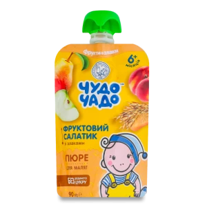 Пюре Чудо Чадо 90г Фруктовий Салат без цукру з печивом та злаками