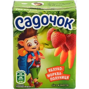 Сік Садочок 0.2л яблуко морква полуниця з мякот