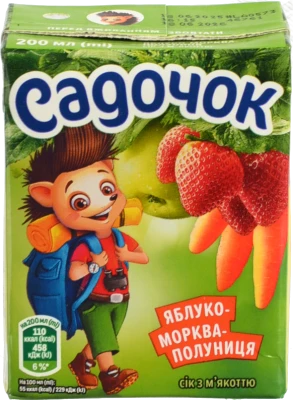 Сік Садочок 0.2л яблуко морква полуниця з мякот