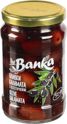 Оливки The Banka 300г каламата з кiсточкою скло