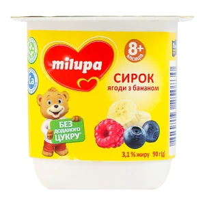 Сирок Мілупа 90г 3.1% ягоди банан ст.