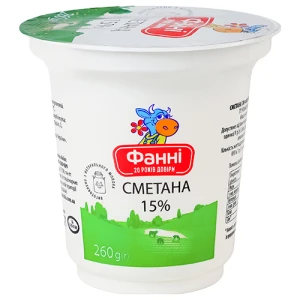 Сметана «Фанні» 15% жиру, 260 г, стаканчик пластиковий
