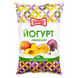 Йогурт нежирний з цукром Персик-маракуйя Злагода 900г