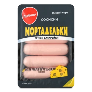 Сосиски «Глобино» «Мортадельки», вищого ґатунку, вакуумна газопакована упаковка, 275 г