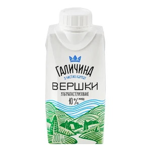 Вершки Галичина питні ультрапастеризовані 10% 200г