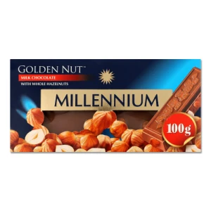 Шоколад молочний з цілими лісовими горіхами Golden Nut Millennium к/у 100г