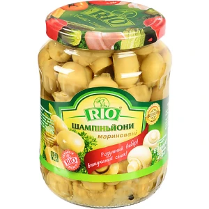 Шампіньйони мариновані з цибулею Rio с/б 690г