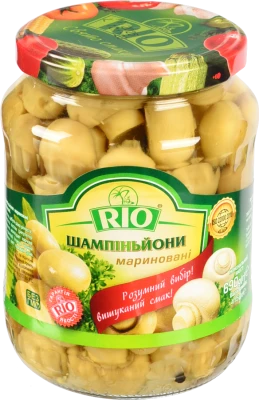 Шампіньйони мариновані з цибулею Rio с/б 690г