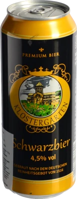 Пиво темне пастеризоване фільтроване Schwarzbier ТМ «Klostergarten», 4,5%, 0,5 л, б.м.