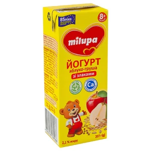 Йогурт Мілупа 207г 2.1% яблуко груша злаки п.п