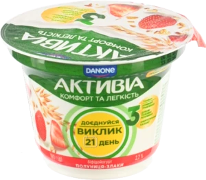 Біфідойогурт Активіа 180мл 2.2% полуниця злаки ст.