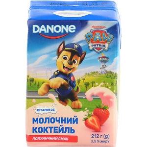 Коктейль молочний 2.5% Полуничний Paw Patrol Danone т/п 212г
