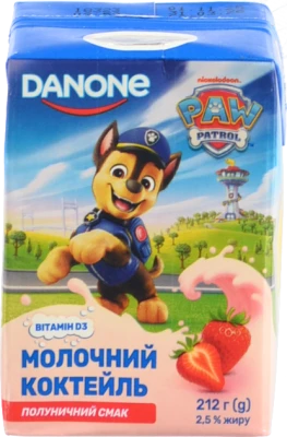 Коктейль молочний 2.5% Полуничний Paw Patrol Danone т/п 212г