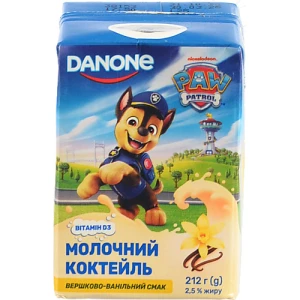 Коктейль молочний 2.5% Вершково-ванільний Paw Patrol Danone т/п 212г