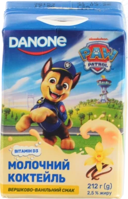 Коктейль молочний 2.5% Вершково-ванільний Paw Patrol Danone т/п 212г