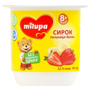 Сирок Мілупа 90г 3.1% полуниця банан ст.