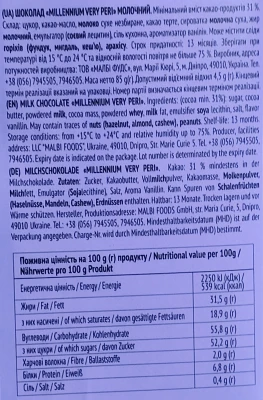 Шоколад Millennium 85г very peri молочний