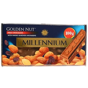 Шоколад молочний з цілим мигдалем та родзинками Golden Nut Millennium к/у 100г