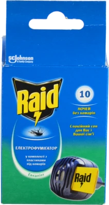 Електрофумігатор Raid з 10 пластинами (80 годин)
