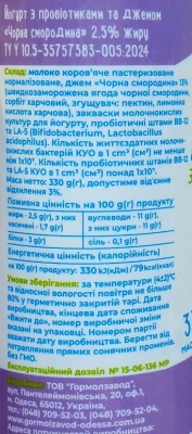 Йогурт ММЗ 330г 2.5 чорна смородина без цукру