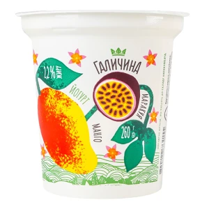 Йогурт 2.2% десертний з наповнювачем Манго-маракуя Галичина ст 260г