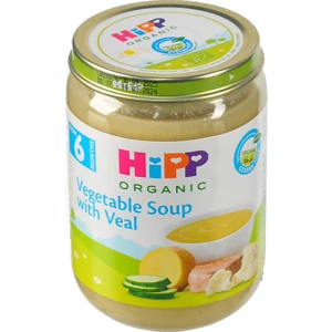 Пюре для дітей від 6міс Овочевий суп з ніжною телятиною Organic Hipp с/б 190г