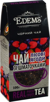 Чай чорний крупнолистовий зі шматочками лісових ягід ароматизований Wildberry Edems к/у 100г