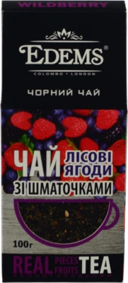 Чай чорний крупнолистовий зі шматочками лісових ягід ароматизований Wildberry Edems к/у 100г