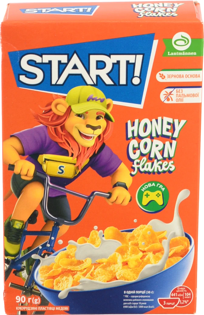 Сніданки сухі зернові Пластівці кукурудзяні медові Honey corn flakes Start!, 90 г